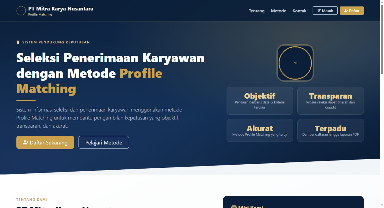Sistem Informasi Seleksi Penerimaan Karyawan - Profile Matching